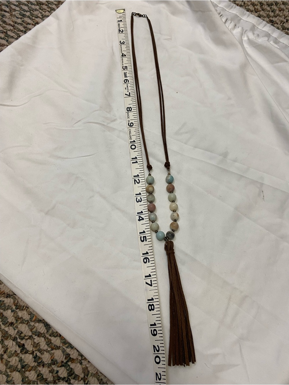 Source Unknown Brown Tassel Necklace with Multicolor Stone Beads